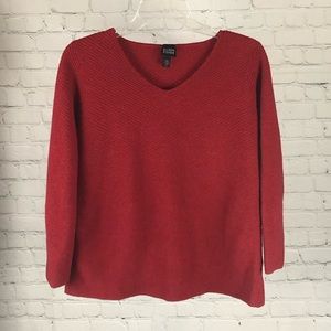 SWEATER - Women's Eileen Fisher Textured Italian Wool Sweater in Red. Size XL